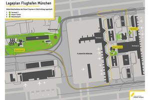 Bild vergr&ouml;&szlig;ern: Haltestellenplan des Airport Express am Flughafen M&uuml;nchen